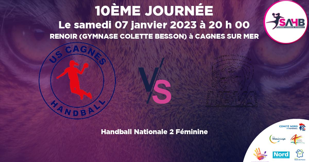 Nationale 2 Féminine handball, CAGNES VS VAL D'ARGENS - RENOIR (GYMNASE COLETTE BESSON) à CAGNES SUR MER à 20 h 00