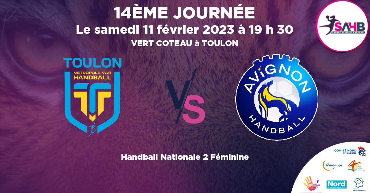 Nationale 2 Féminine handball, TOULON VS AVIGNON - VERT COTEAU à TOULON à 19 h 30