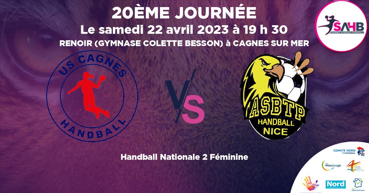 Nationale 2 Féminine handball, CAGNES VS NICE - RENOIR (GYMNASE COLETTE BESSON) à CAGNES SUR MER à 19 h 30