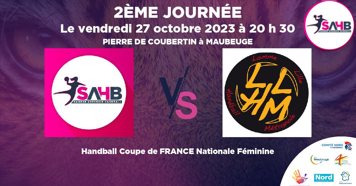 Coupe de FRANCE Nationale Féminine handball, SAMBRE AVESNOIS VS LOMME - PIERRE DE COUBERTIN à MAUBEUGE à 20 h 30