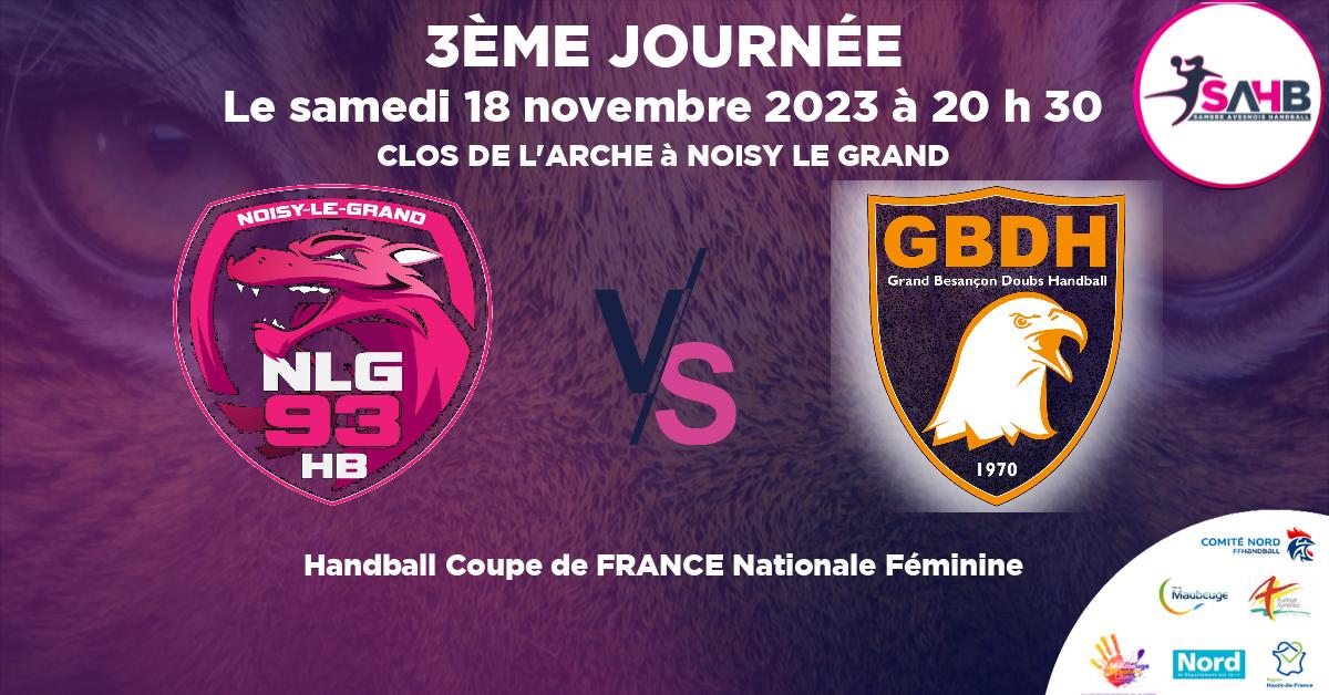 Coupe de FRANCE Nationale Féminine handball, NOISY LE GRAND VS BESANCON - CLOS DE L'ARCHE à NOISY LE GRAND à 20 h 30