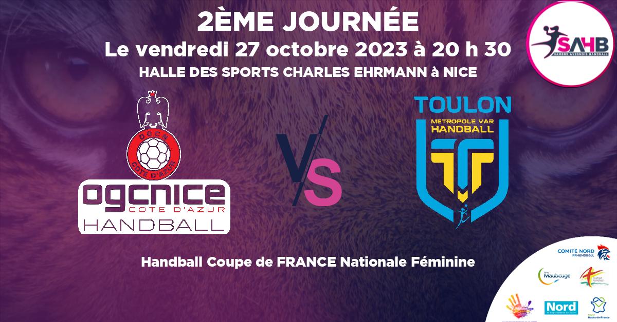 Coupe de FRANCE Nationale Féminine handball, OGC NICE COTE D'AZUR VS TOULON - HALLE DES SPORTS CHARLES EHRMANN à NICE à 20 h 30