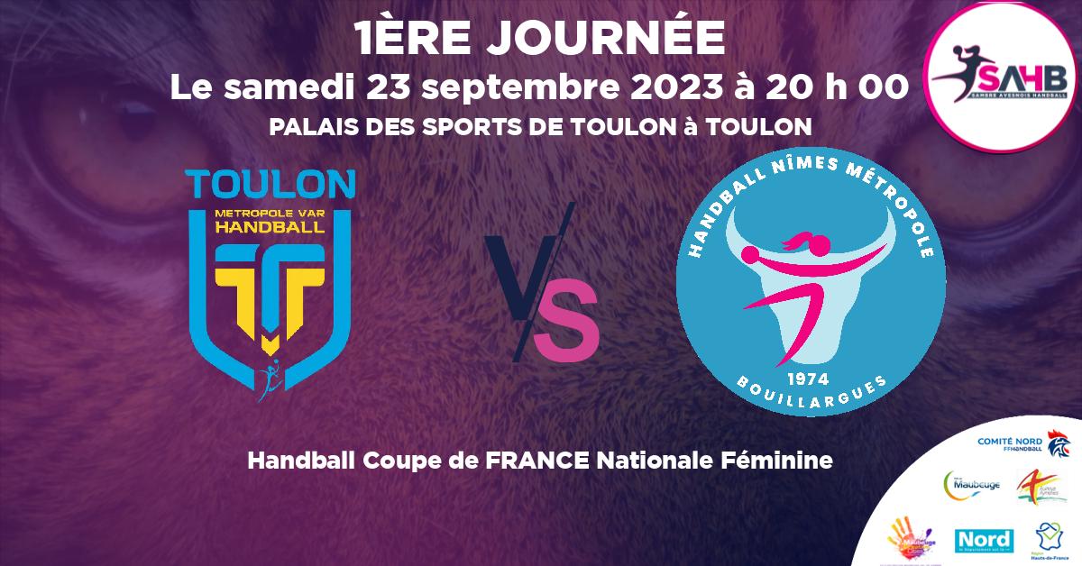 Coupe de FRANCE Nationale Féminine handball, TOULON VS BOUILLARGUES NIMES METROPOLE - PALAIS DES SPORTS DE TOULON à TOULON à 20 h 00