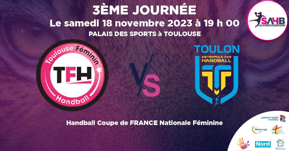 Coupe de FRANCE Nationale Féminine handball, TOULOUSE FEMININ VS TOULON - PALAIS DES SPORTS à TOULOUSE à 19 h 00