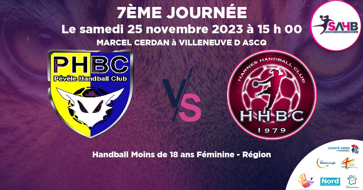 Moins de 18 ans Féminine - Région handball, VILLENEUVE D'ASCQ - PEVELE VS HARNES - MARCEL CERDAN à VILLENEUVE D ASCQ à 15 h 00
