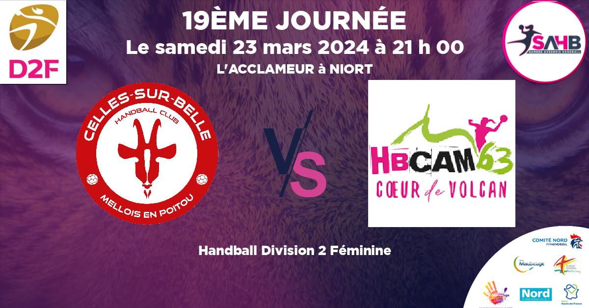Division 2 Féminine handball, CELLES SUR BELLE MELLOIS EN POITOU VS CLERMONT AUVERGNE METROPOLE 63 - L'ACCLAMEUR à NIORT à 21 h 00