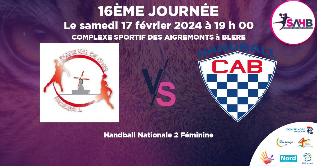 Nationale 2 Féminine handball, BLERE VAL DE CHER VS CLUB ATHLETIQUE BEGLAIS - COMPLEXE SPORTIF DES AIGREMONTS à BLERE à 19 h 00
