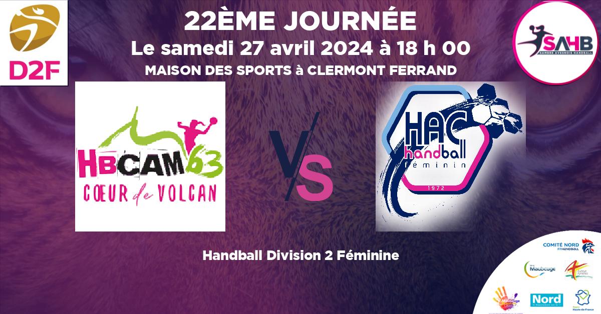 Division 2 Féminine handball, CLERMONT AUVERGNE METROPOLE 63 VS HAVRE ATHLETIC - MAISON DES SPORTS à CLERMONT FERRAND à 18 h 00