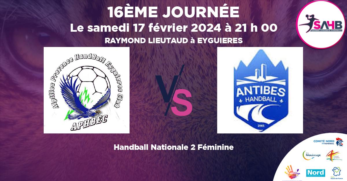 Nationale 2 Féminine handball, APEYGUIERES VS ANTIBES JUAN LES PINS - RAYMOND LIEUTAUD à EYGUIERES à 21 h 00