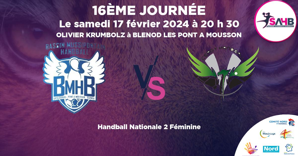 Nationale 2 Féminine handball, BASSIN MUSSIPONTAIN VS CERGY - OLIVIER KRUMBOLZ à BLENOD LES PONT A MOUSSON à 20 h 30