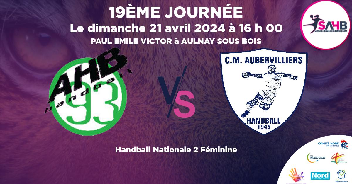 Nationale 2 Féminine handball, AULNAY VS AUBERVILLIERS - PAUL EMILE VICTOR à AULNAY SOUS BOIS à 16 h 00