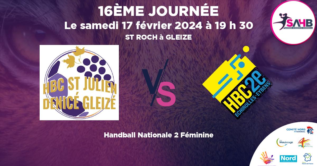 Nationale 2 Féminine handball, ST JULIEN DENICE GLEIZE VS ECHIROLLES-EYBENS - ST ROCH à GLEIZE à 19 h 30