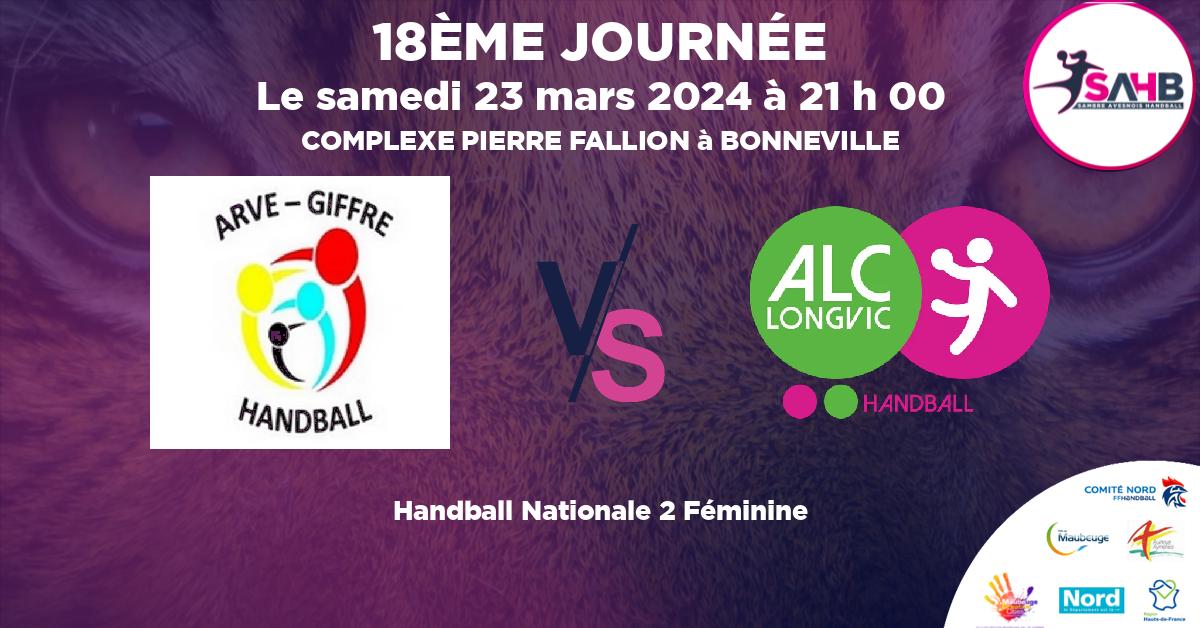 Nationale 2 Féminine handball, ARVE-GIFFRE VS LONGVIC - COMPLEXE PIERRE FALLION à BONNEVILLE à 21 h 00