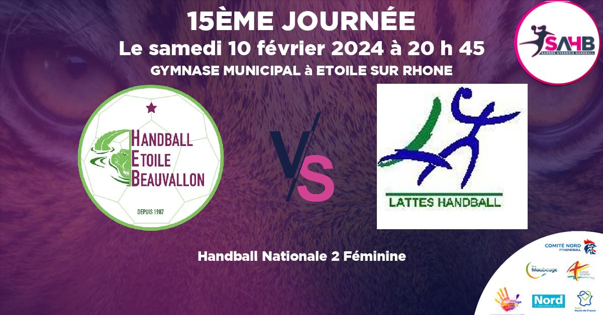 Nationale 2 Féminine handball, ETOILE BEAUVALLON VS LATTES - GYMNASE MUNICIPAL à ETOILE SUR RHONE à 20 h 45