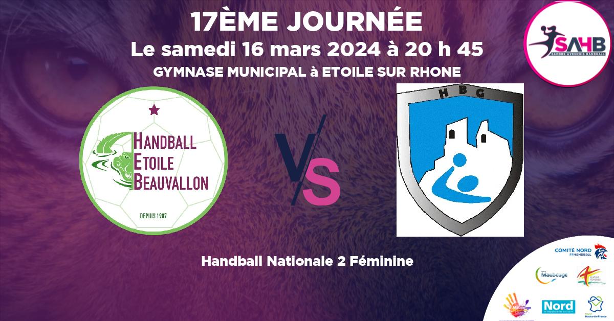 Nationale 2 Féminine handball, ETOILE BEAUVALLON VS GARDEEN - GYMNASE MUNICIPAL à ETOILE SUR RHONE à 20 h 45