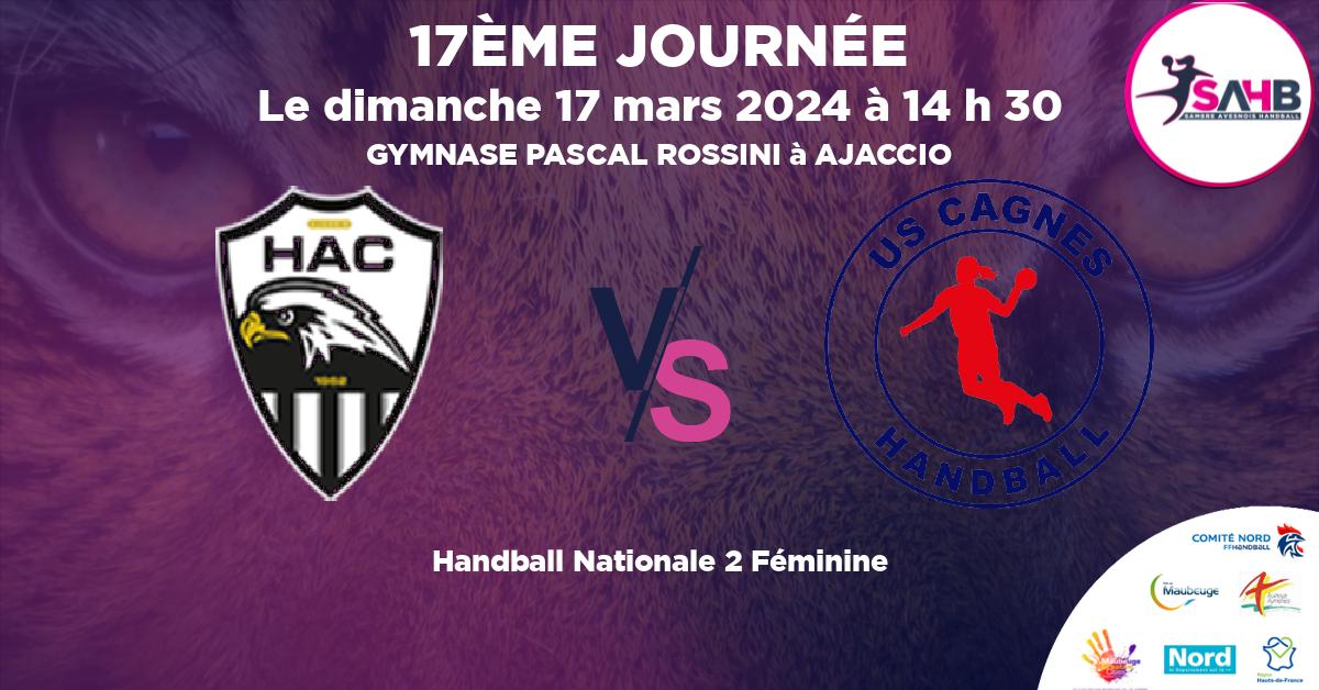 Nationale 2 Féminine handball, AJACCIO VS CAGNES - GYMNASE PASCAL ROSSINI à AJACCIO à 14 h 30