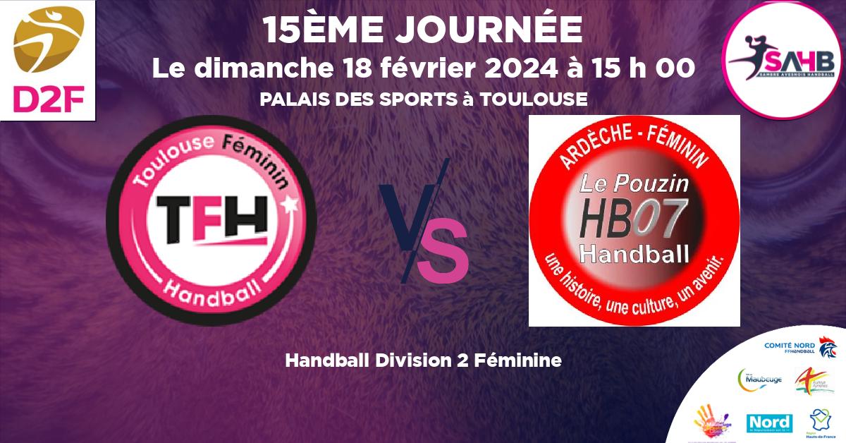 Division 2 Féminine handball, TOULOUSE FEMININ VS LE POUZIN 07 - PALAIS DES SPORTS à TOULOUSE à 15 h 00