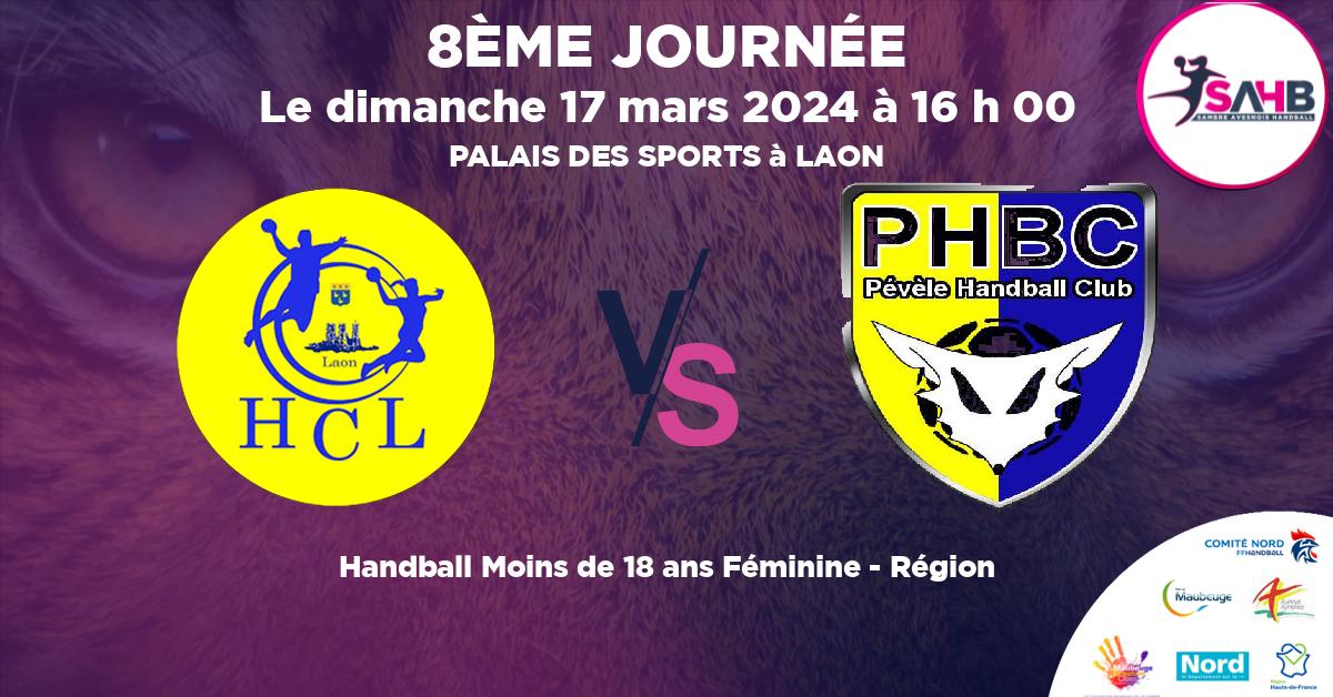 Moins de 18 ans Féminine - Région handball, LAON VS VILLENEUVE D'ASCQ - PEVELE - PALAIS DES SPORTS à LAON à 16 h 00