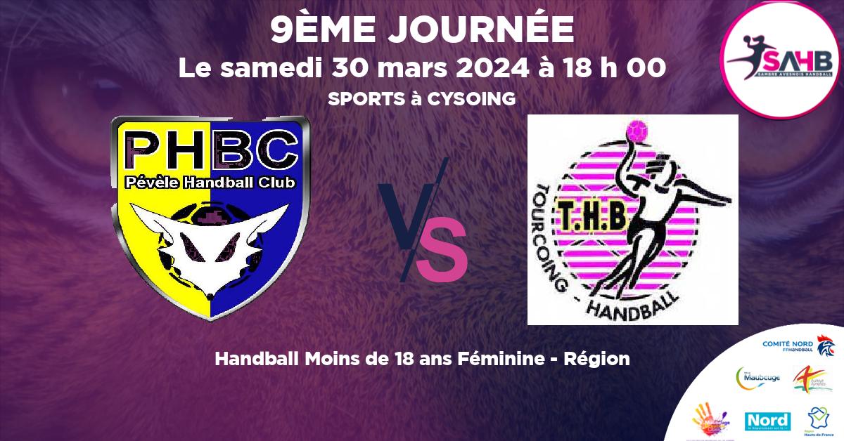 Moins de 18 ans Féminine - Région handball, VILLENEUVE D'ASCQ - PEVELE VS TOURCOING - SPORTS à CYSOING à 18 h 00
