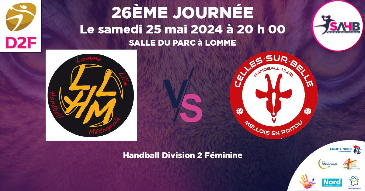 Division 2 Féminine handball, LOMME VS CELLES SUR BELLE MELLOIS EN POITOU - SALLE DU PARC à LOMME à 20 h 00