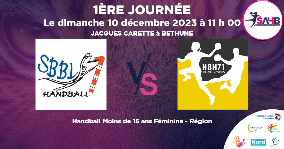 Moins de 15 ans Féminine - Région handball, BETHUNE VS HAZEBROUCK 71 - JACQUES CARETTE à BETHUNE à 11 h 00