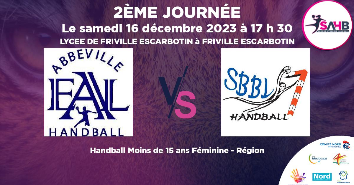 Moins de 15 ans Féminine - Région handball, ABBEVILLE VS BETHUNE - LYCEE DE FRIVILLE ESCARBOTIN à FRIVILLE ESCARBOTIN à 17 h 30