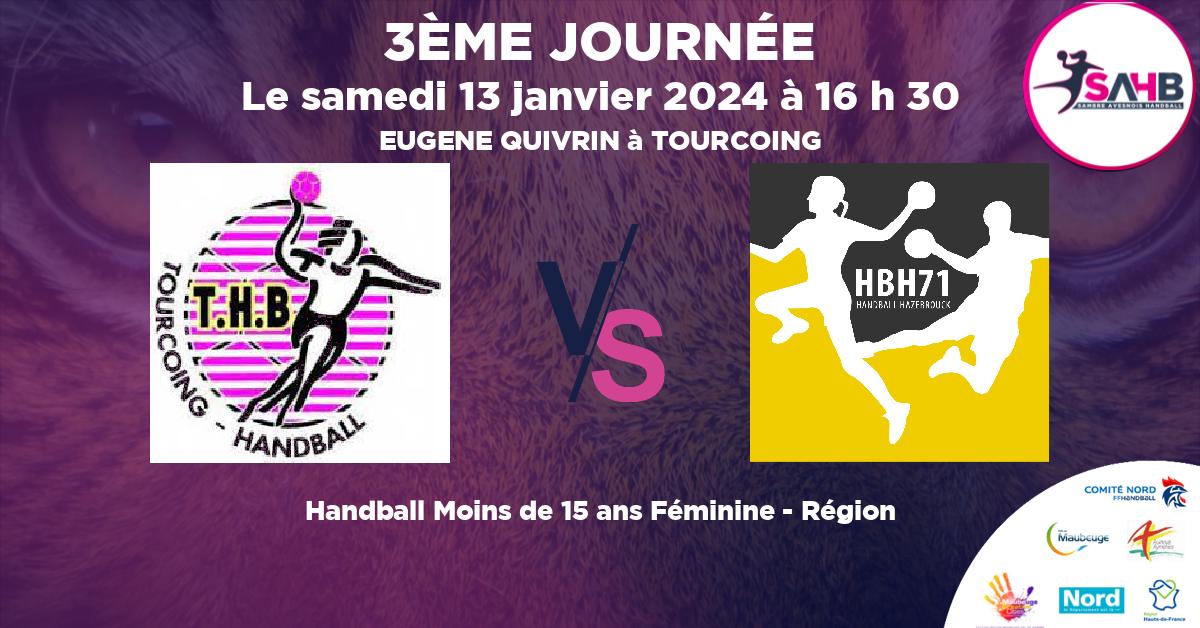 Moins de 15 ans Féminine - Région handball, TOURCOING VS HAZEBROUCK 71 - EUGENE QUIVRIN à TOURCOING à 16 h 30