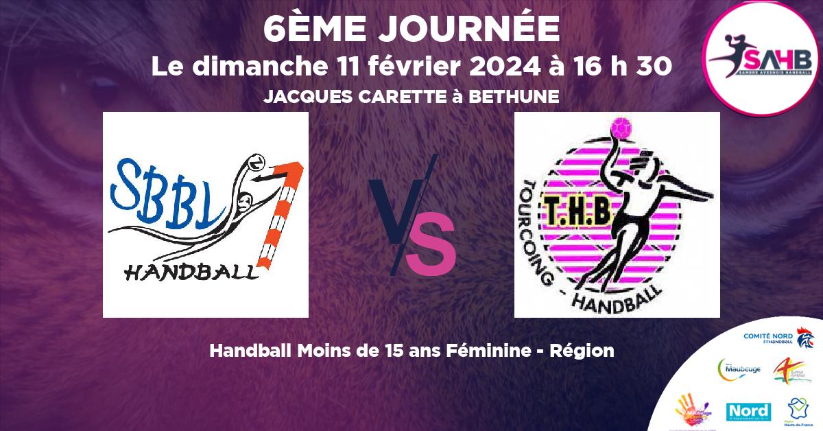 Moins de 15 ans Féminine - Région handball, BETHUNE VS TOURCOING - JACQUES CARETTE à BETHUNE à 16 h 30