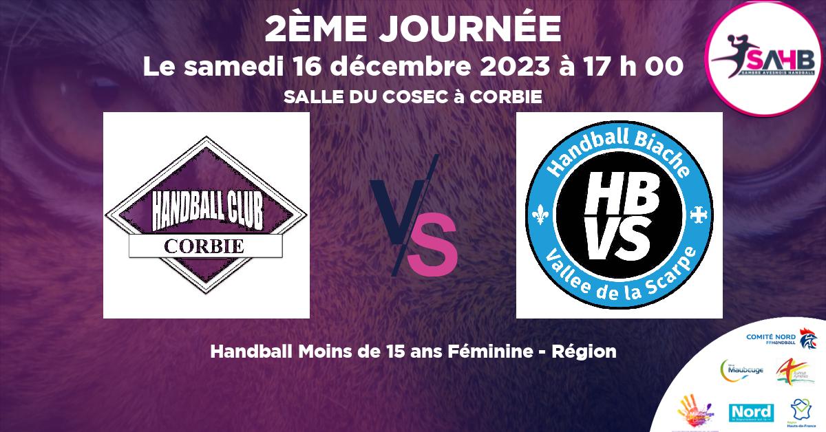 Moins de 15 ans Féminine - Région handball, CORBIE VS BIACHE VALLEE SCARPE - SALLE DU COSEC à CORBIE à 17 h 00