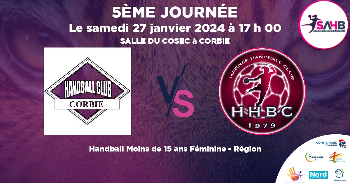 Moins de 15 ans Féminine - Région handball, CORBIE VS HARNES - SALLE DU COSEC à CORBIE à 17 h 00