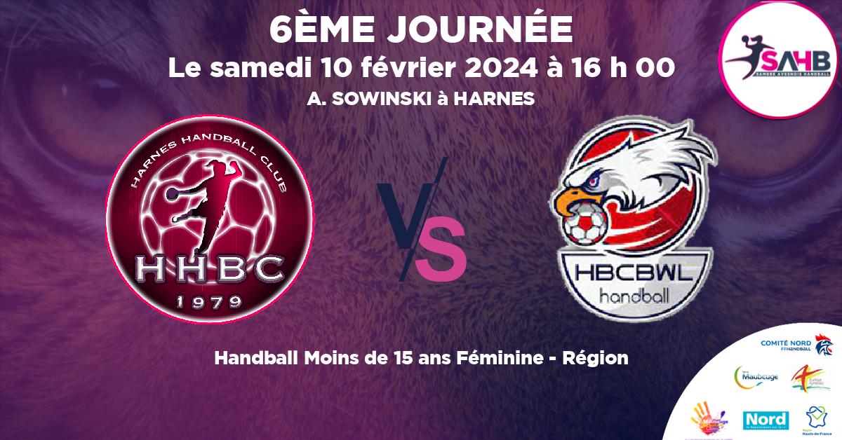 Moins de 15 ans Féminine - Région handball, HARNES VS BOUSBECQUE - WERVICQ - A. SOWINSKI à HARNES à 16 h 00