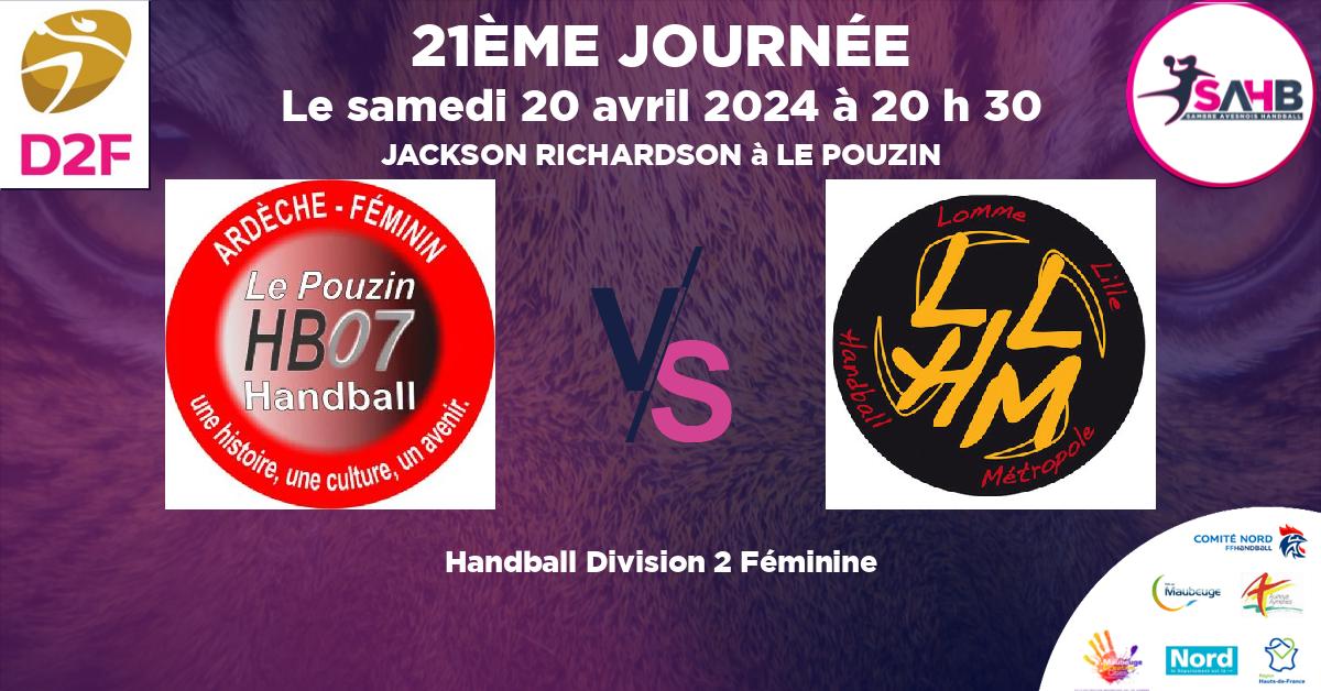 Division 2 Féminine handball, LE POUZIN 07 VS LOMME - JACKSON RICHARDSON à LE POUZIN à 20 h 30