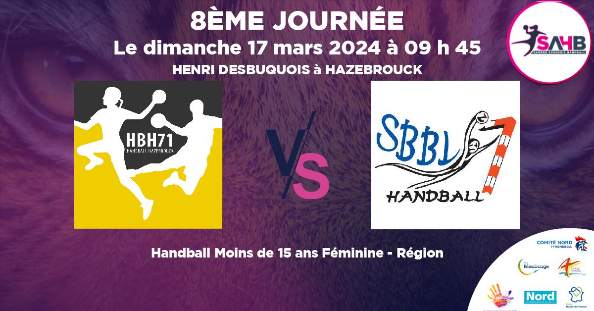 Moins de 15 ans Féminine - Région handball, HAZEBROUCK 71 VS BETHUNE - HENRI DESBUQUOIS à HAZEBROUCK à 09 h 45