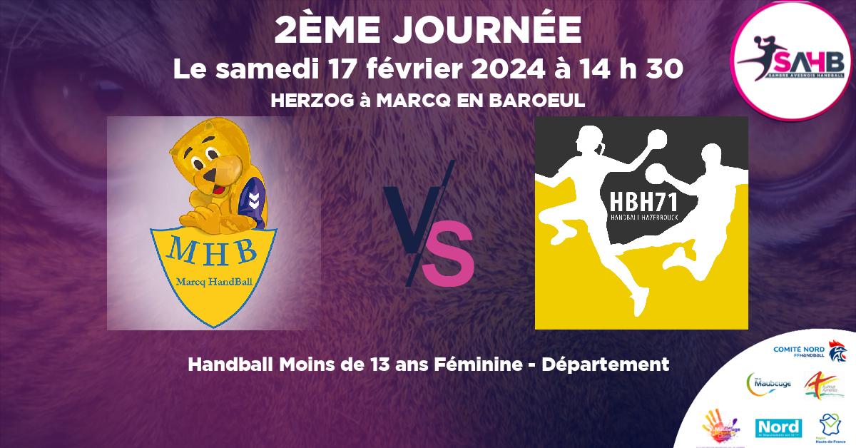 Moins de 13 ans Féminine - Département handball, MARCQ EN BAROEUL VS HAZEBROUCK 71 - HERZOG à MARCQ EN BAROEUL à 14 h 30