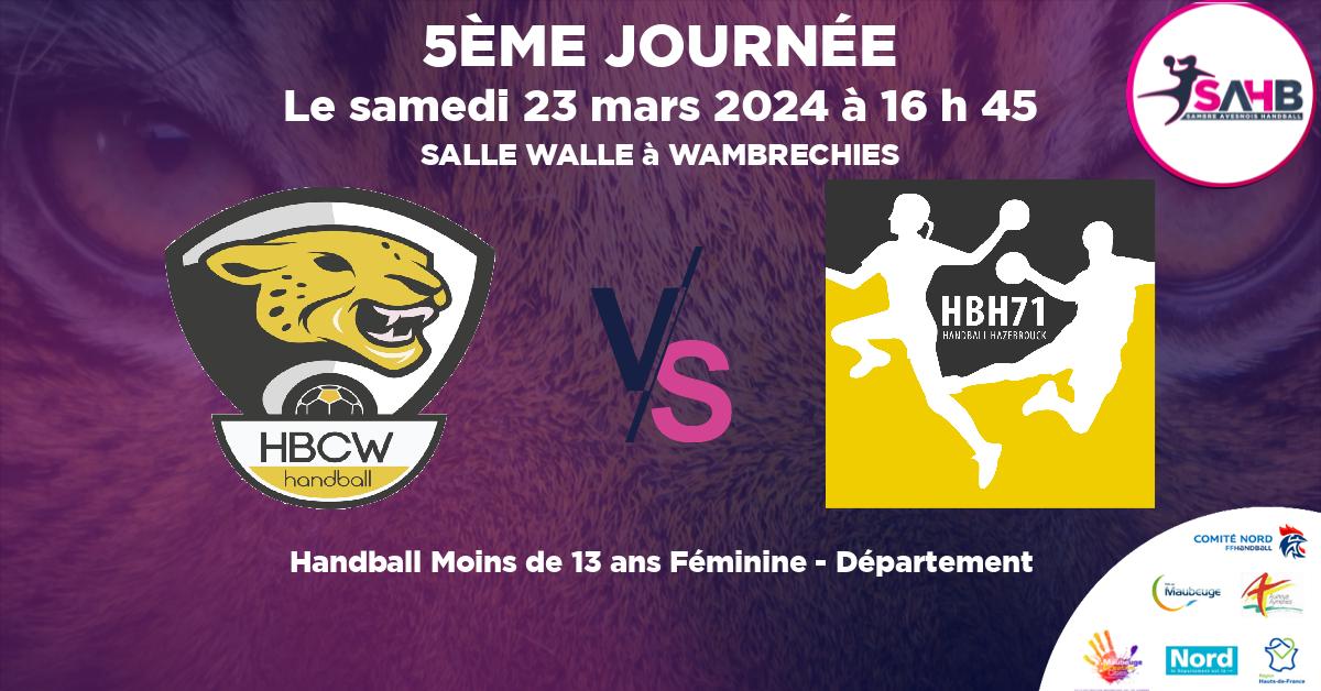Moins de 13 ans Féminine - Département handball, WAMBRECHIES VS HAZEBROUCK 71 - SALLE WALLE à WAMBRECHIES à 16 h 45