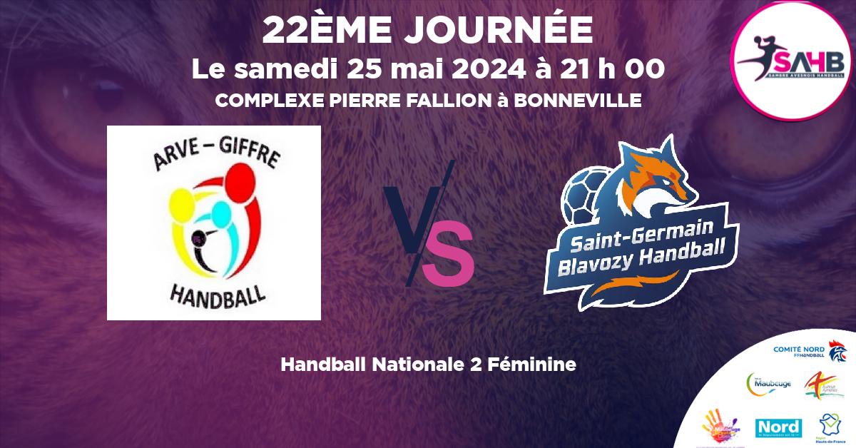 Nationale 2 Féminine handball, ARVE-GIFFRE VS SAINT GERMAIN BLAVOZY - COMPLEXE PIERRE FALLION à BONNEVILLE à 21 h 00