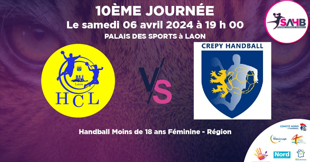 Moins de 18 ans Féminine - Région handball, LAON VS CREPY EN VALOIS - PALAIS DES SPORTS à LAON à 19 h 00