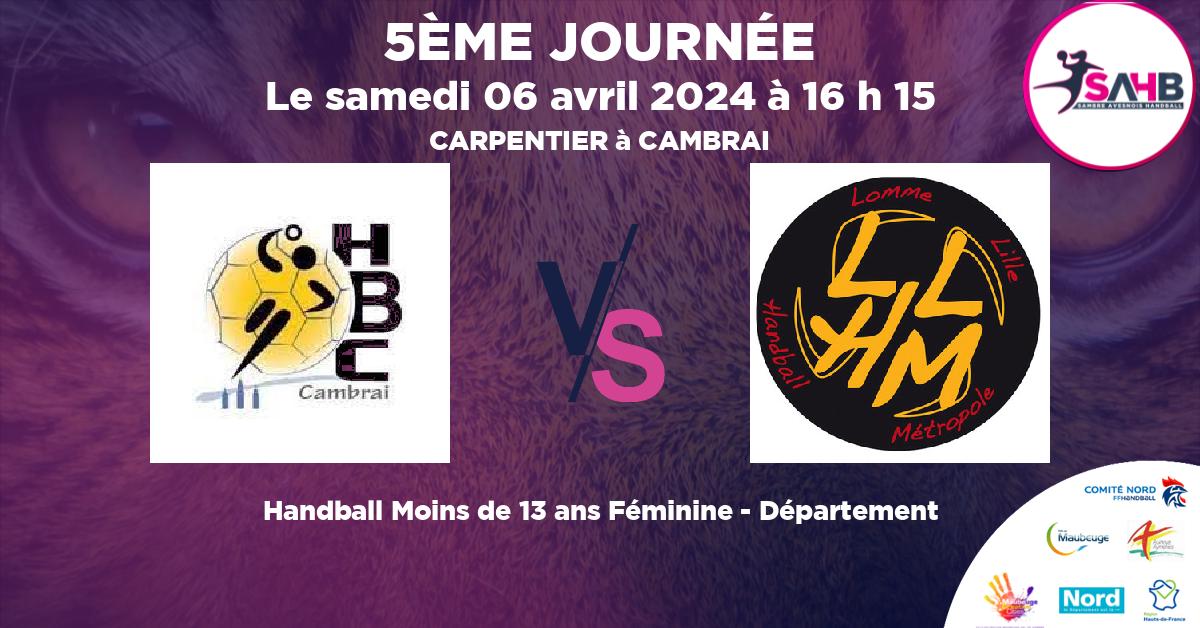Moins de 13 ans Féminine - Département handball, CAMBRAI VS LOMME - CARPENTIER à CAMBRAI à 16 h 15