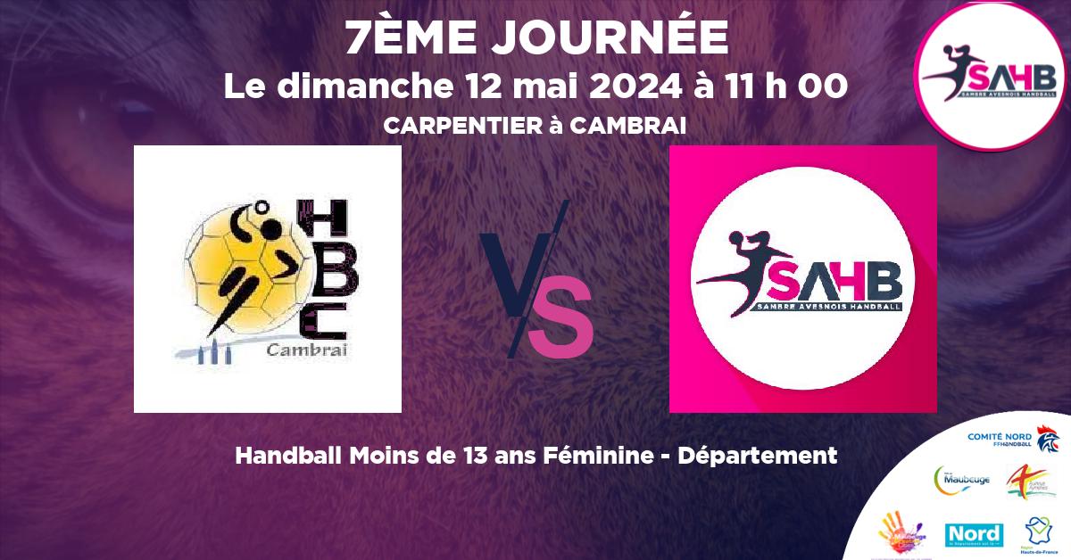 Moins de 13 ans Féminine - Département handball, CAMBRAI VS SAMBRE AVESNOIS - CARPENTIER à CAMBRAI à 11 h 00