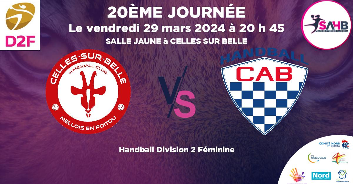 Division 2 Féminine handball, CELLES SUR BELLE MELLOIS EN POITOU VS CLUB ATHLETIQUE BEGLAIS - SALLE JAUNE à CELLES SUR BELLE à 20 h 45