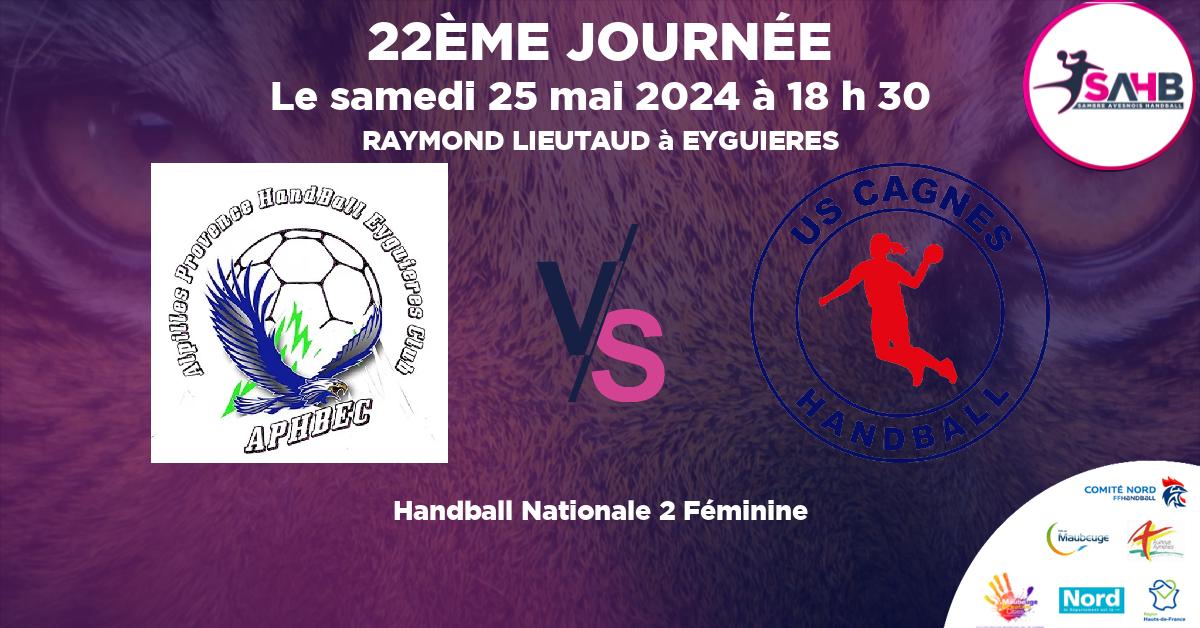 Nationale 2 Féminine handball, APEYGUIERES VS CAGNES - RAYMOND LIEUTAUD à EYGUIERES à 18 h 30