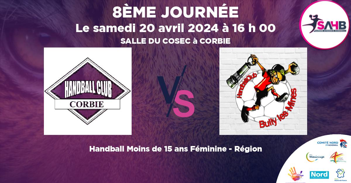 Moins de 15 ans Féminine - Région handball, CORBIE VS BULLY LES MINES - SALLE DU COSEC à CORBIE à 16 h 00
