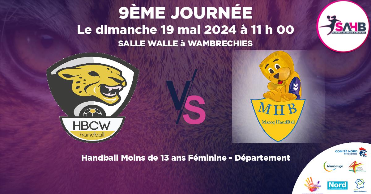 Moins de 13 ans Féminine - Département handball, WAMBRECHIES VS MARCQ EN BAROEUL - SALLE WALLE à WAMBRECHIES à 11 h 00
