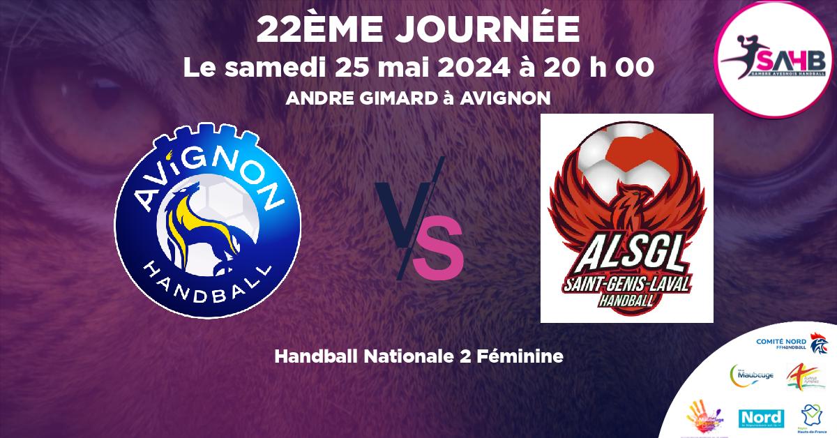 Nationale 2 Féminine handball, AVIGNON VS ST GENIS LAVAL - ANDRE GIMARD à AVIGNON à 20 h 00