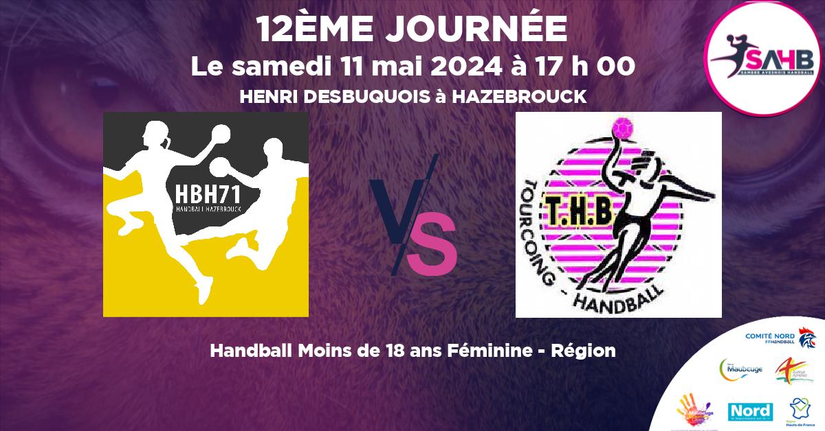 Moins de 18 ans Féminine - Région handball, HAZEBROUCK 71 VS TOURCOING - HENRI DESBUQUOIS à HAZEBROUCK à 17 h 00