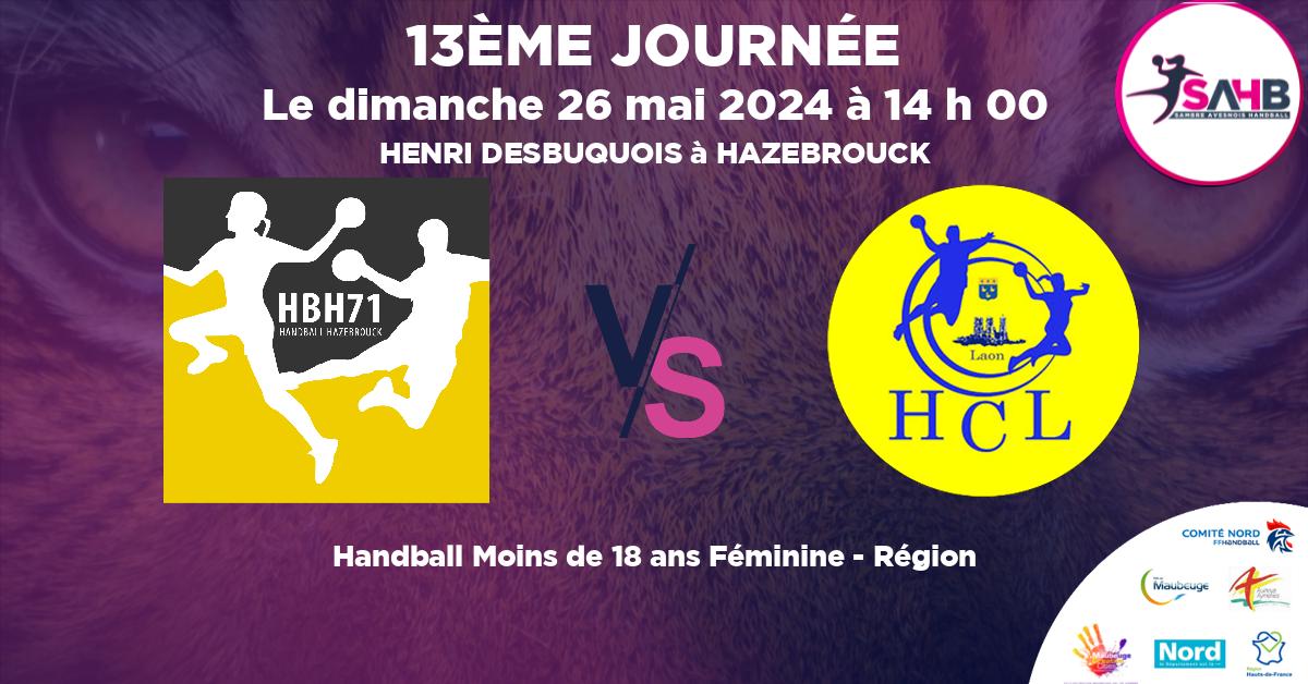 Moins de 18 ans Féminine - Région handball, HAZEBROUCK 71 VS LAON - HENRI DESBUQUOIS à HAZEBROUCK à 14 h 00