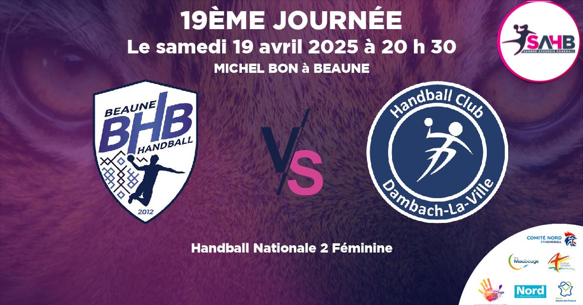 Nationale 2 Féminine handball, BEAUNE VS DAMBACH LA VILLE - MICHEL BON à BEAUNE à 20 h 30