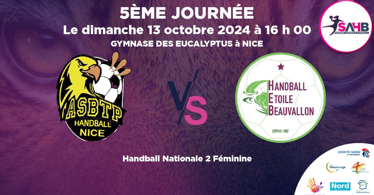 Nationale 2 Féminine handball, NICE VS ETOILE BEAUVALLON - GYMNASE DES EUCALYPTUS à NICE à 16 h 00