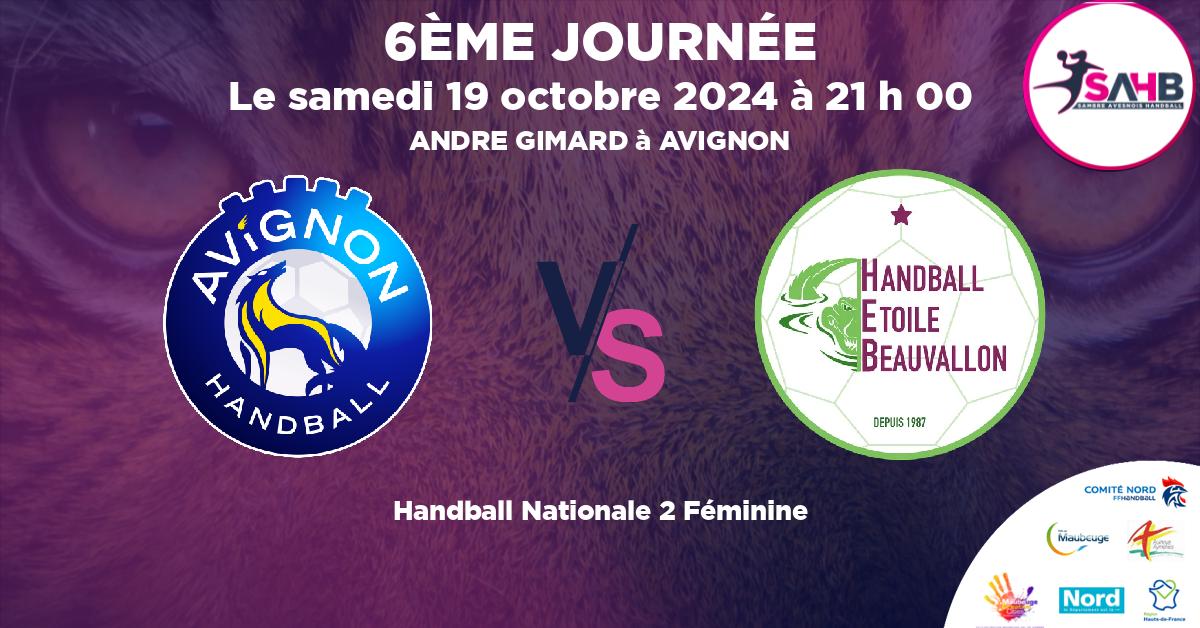 Nationale 2 Féminine handball, AVIGNON VS ETOILE BEAUVALLON - ANDRE GIMARD à AVIGNON à 21 h 00