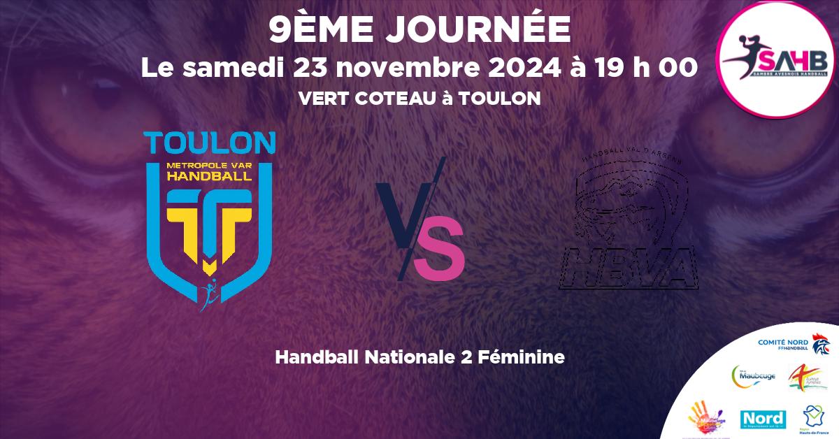 Nationale 2 Féminine handball, TOULON VS VAL D'ARGENS - VERT COTEAU à TOULON à 19 h 00